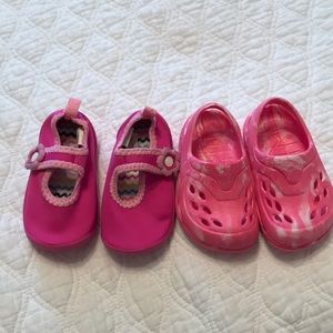 Baby girl swim shoes and crocks; size 4